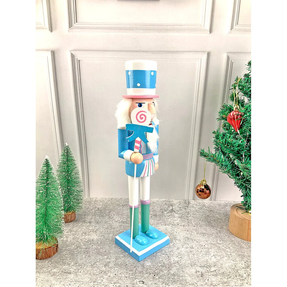15 inches wooden Pastel Blue Lollipop Nutcracker self standing Christmas Table Decor - Image 5