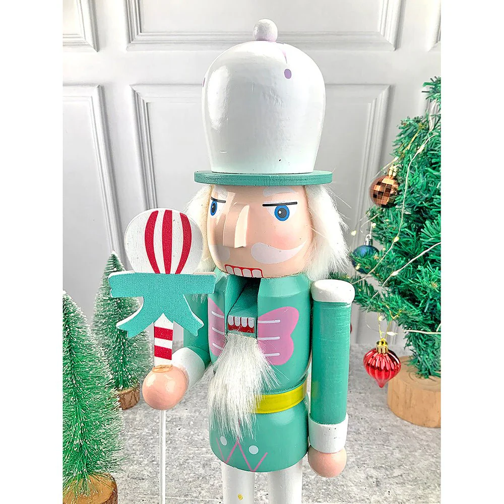15 inches wooden Pastel Green Balloon Nutcracker self standing Christmas Table Decor - Image 2