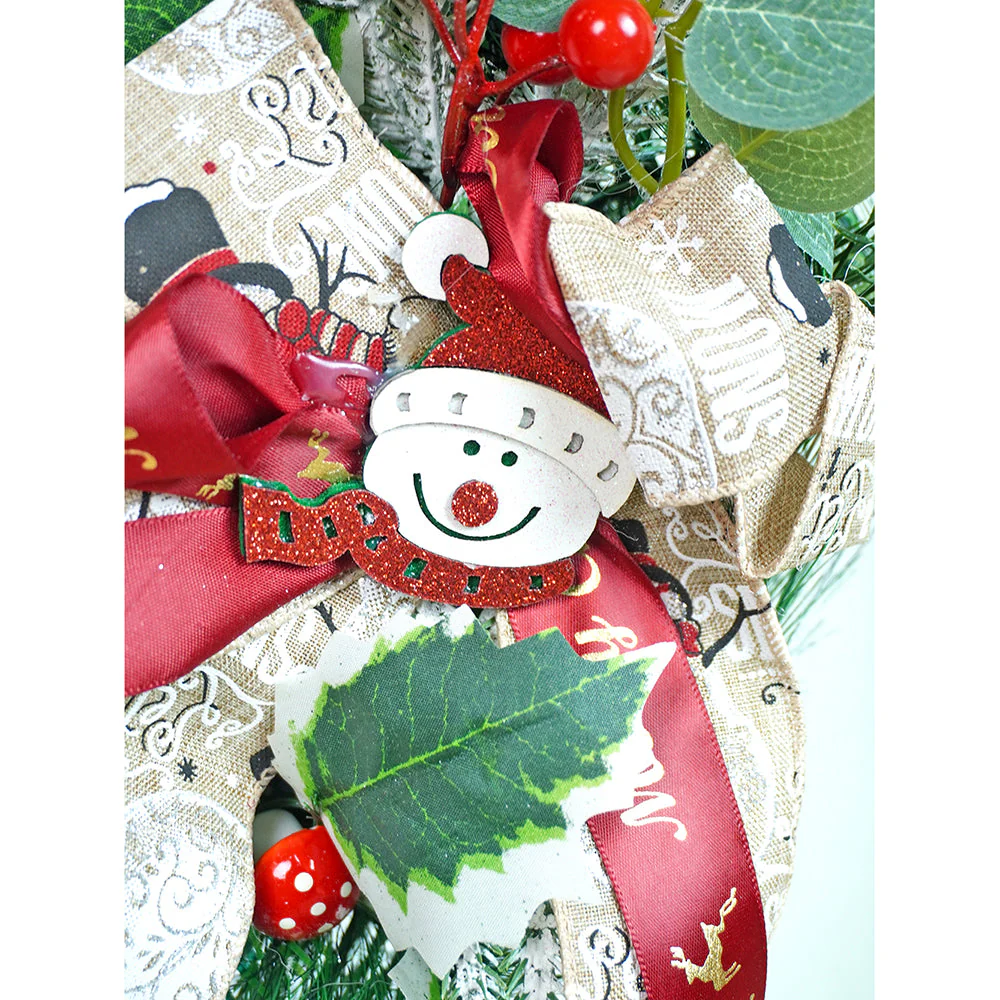 16 inches Double Bow Snowman Face Artificial Christmas wreath for Door Wall & Christmas Décor - Image 6