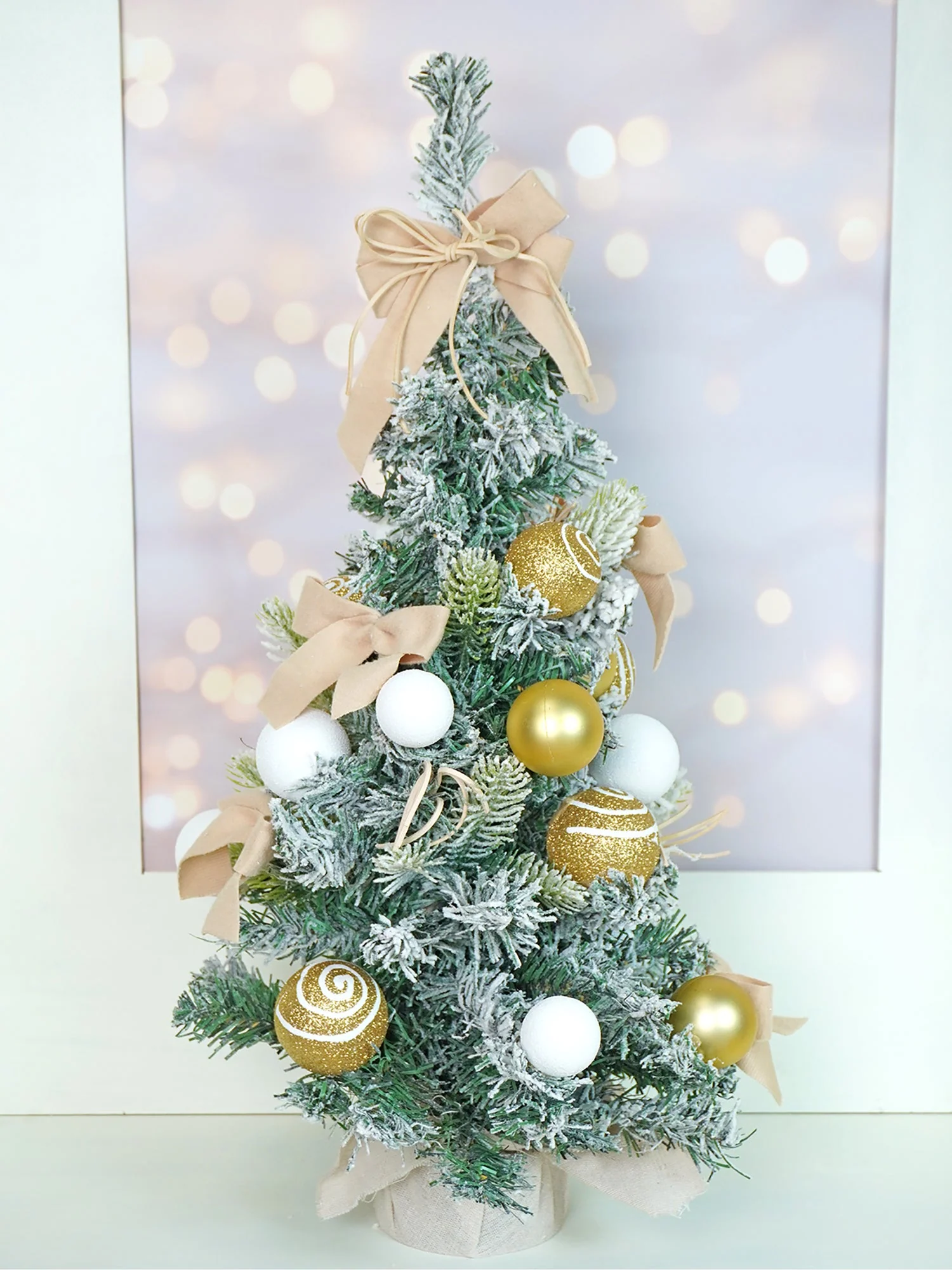 2 feet Gold Swirl Frosty Bushy Christmas Tree filled with balls and ornament Fillers - Image 2