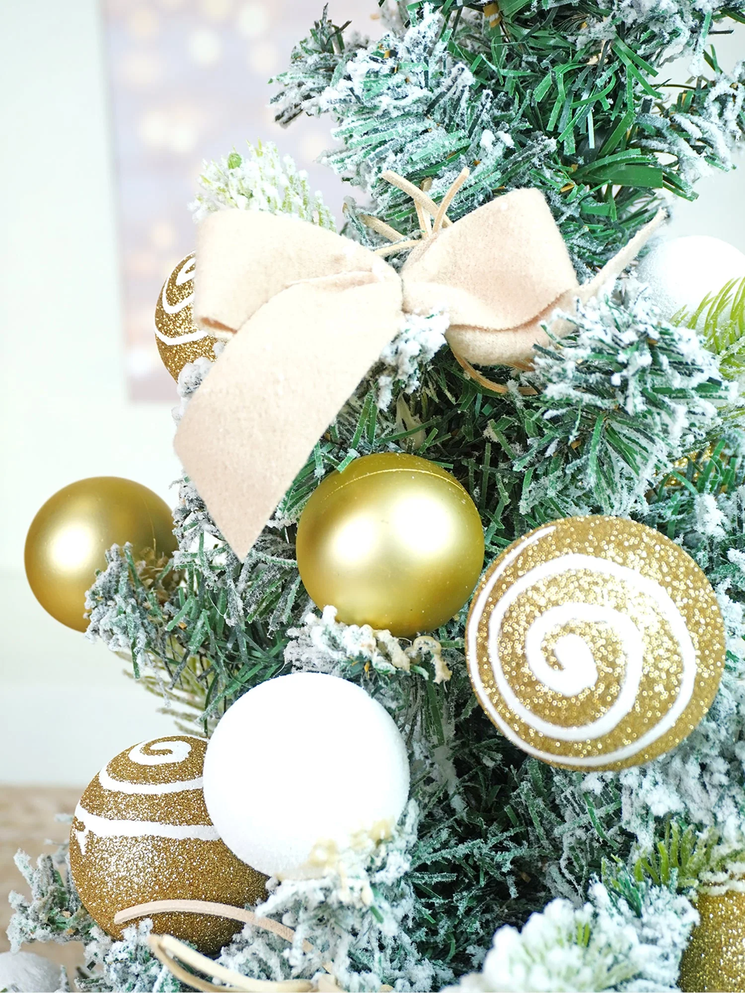 2 feet Gold Swirl Frosty Bushy Christmas Tree filled with balls and ornament Fillers - Image 3