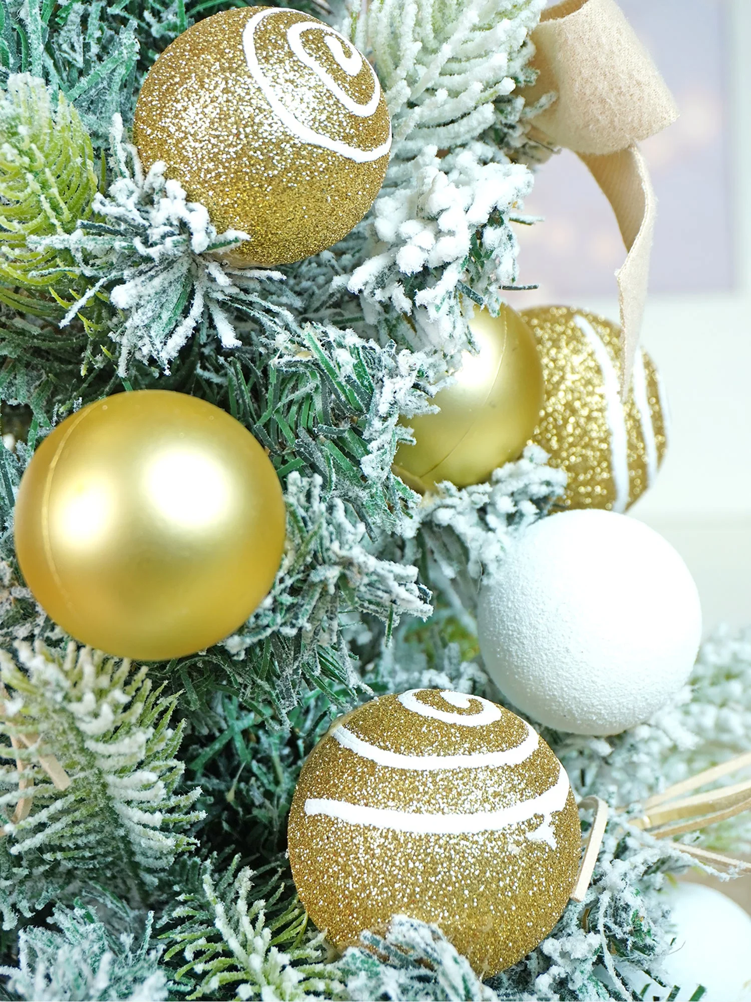 2 feet Gold Swirl Frosty Bushy Christmas Tree filled with balls and ornament Fillers - Image 5