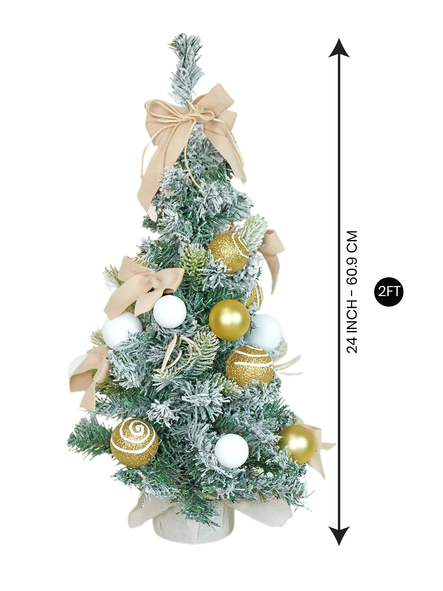 2 feet Gold Swirl Frosty Bushy Christmas Tree filled with balls and ornament Fillers - Image 8
