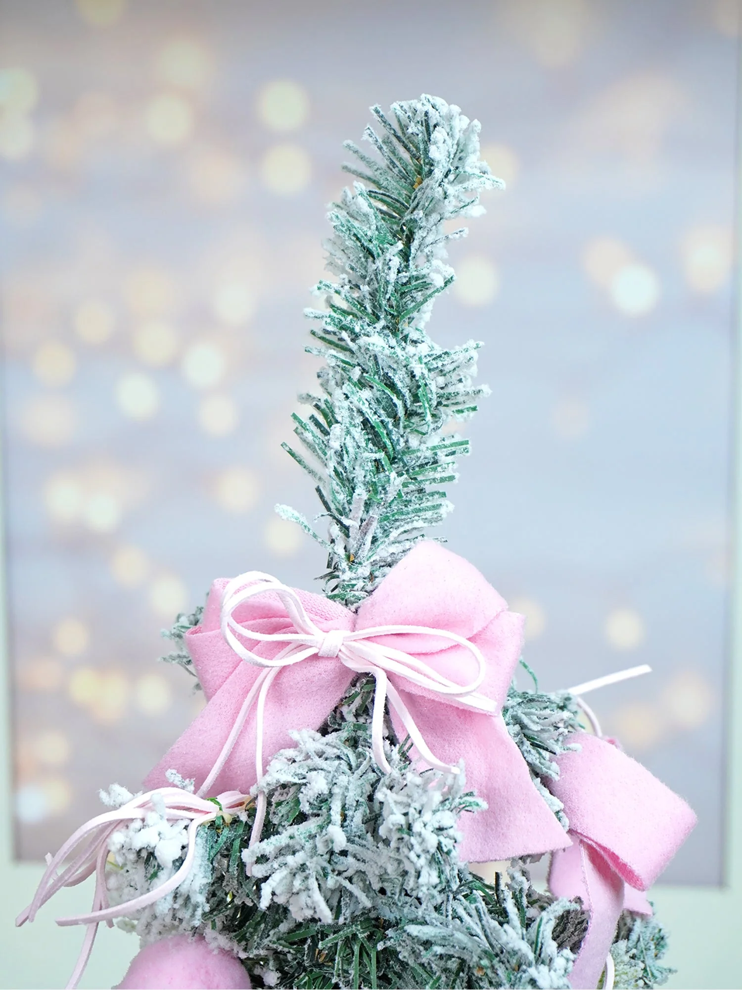 2 feet pastel Pink Swirl Snowy Bushy Christmas Tree filled with balls and ornament Fillers - Image 6