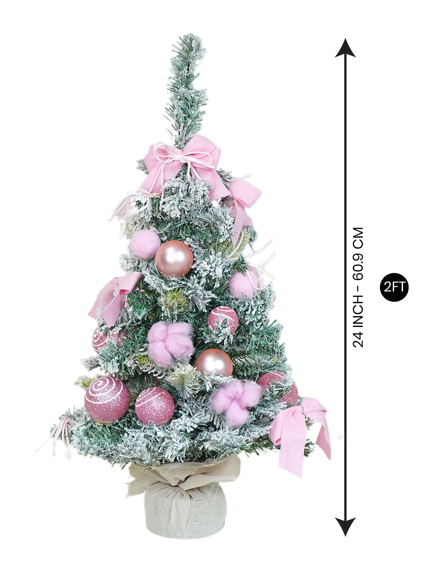 2 feet pastel Pink Swirl Snowy Bushy Christmas Tree filled with balls and ornament Fillers - Image 8