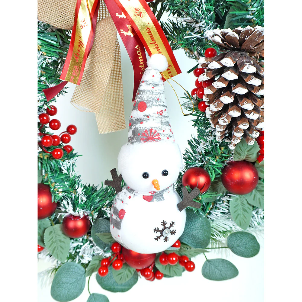 22 inches Bushy Frosty Big Red Gold Bow Snowman with heavy fillers Artificial Christmas wreath for Christmas Décor - Image 4