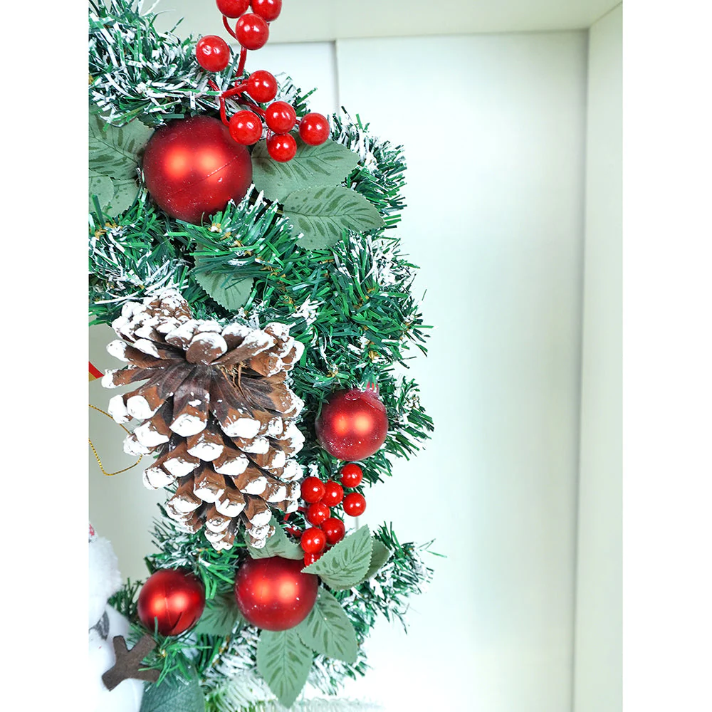 22 inches Bushy Frosty Big Red Gold Bow Snowman with heavy fillers Artificial Christmas wreath for Christmas Décor - Image 5
