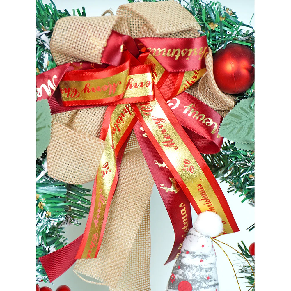22 inches Bushy Frosty Big Red Gold Bow Snowman with heavy fillers Artificial Christmas wreath for Christmas Décor - Image 7