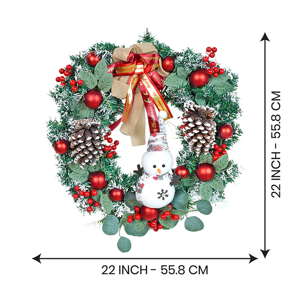 22 inches Bushy Frosty Big Red Gold Bow Snowman with heavy fillers Artificial Christmas wreath for Christmas Décor - Image 9