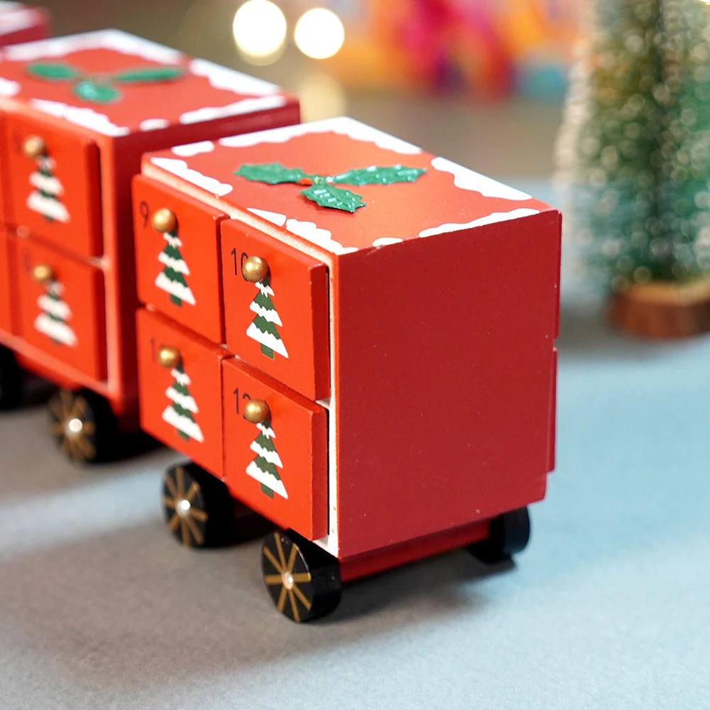 24days Red Bogie Train shaped wooden advent Calendar for christmas - Image 7
