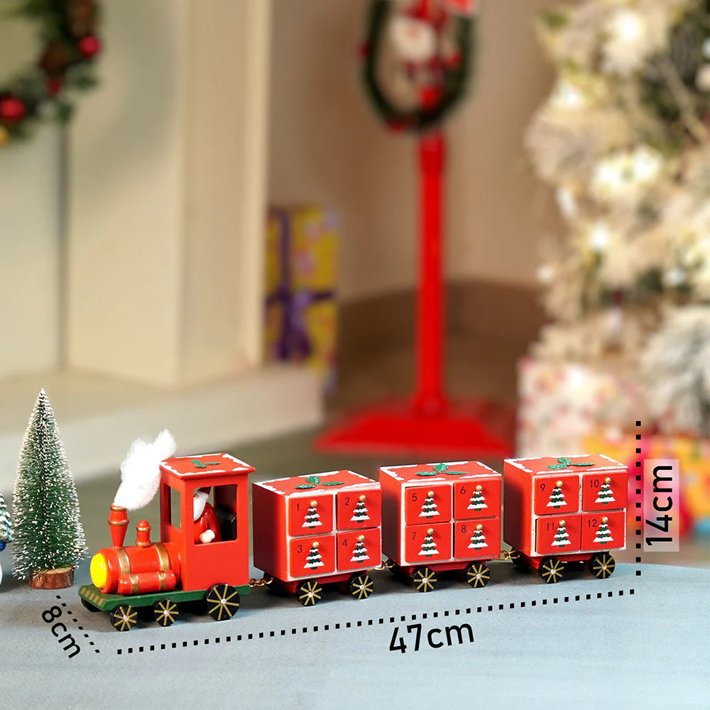 24days Red Bogie Train shaped wooden advent Calendar for christmas - Image 9