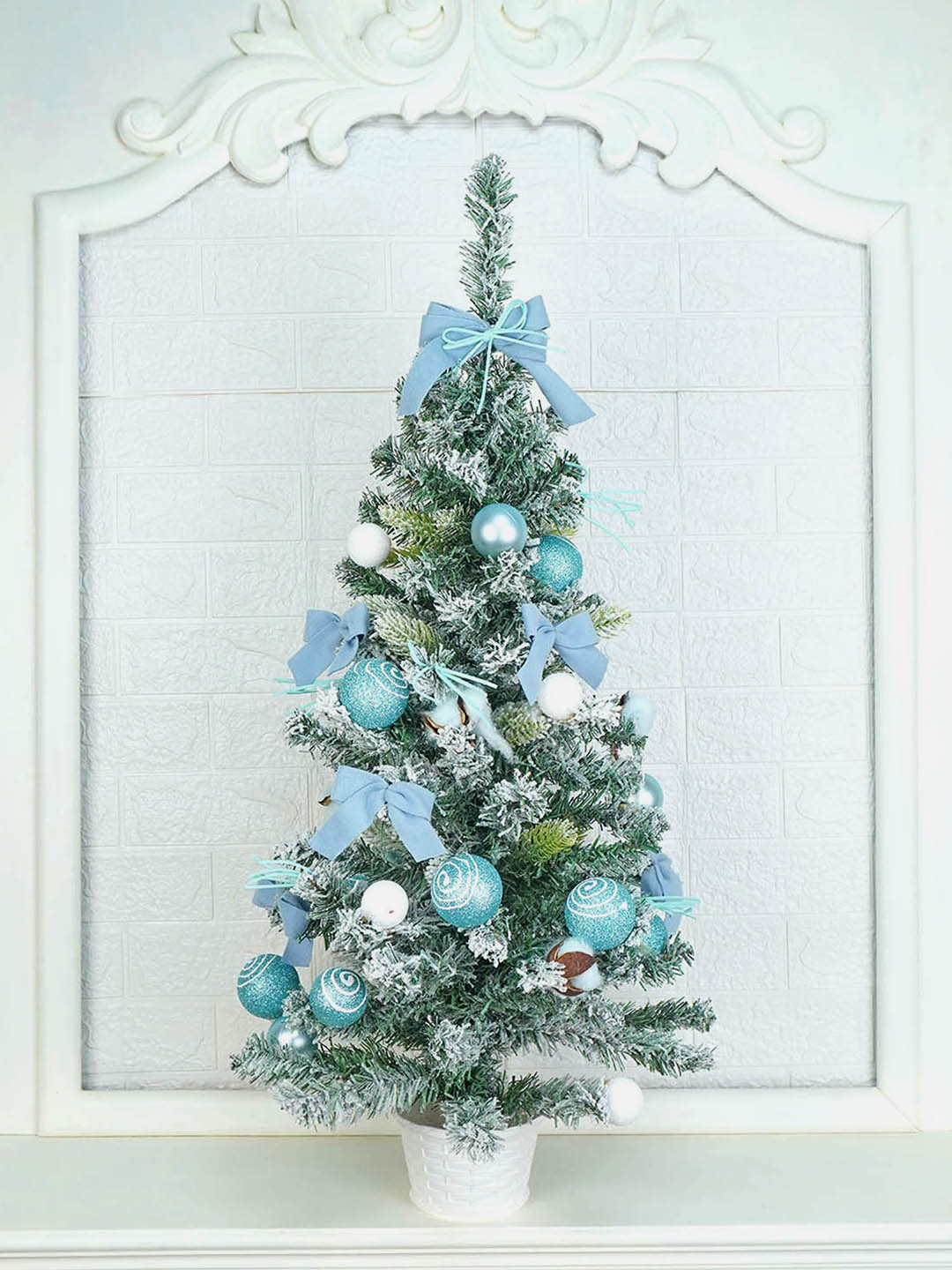 3 feet Pastel Blue Swirl Snowy Bushy Christmas Tree readily filled with ball ornament and Fillers - Image 2