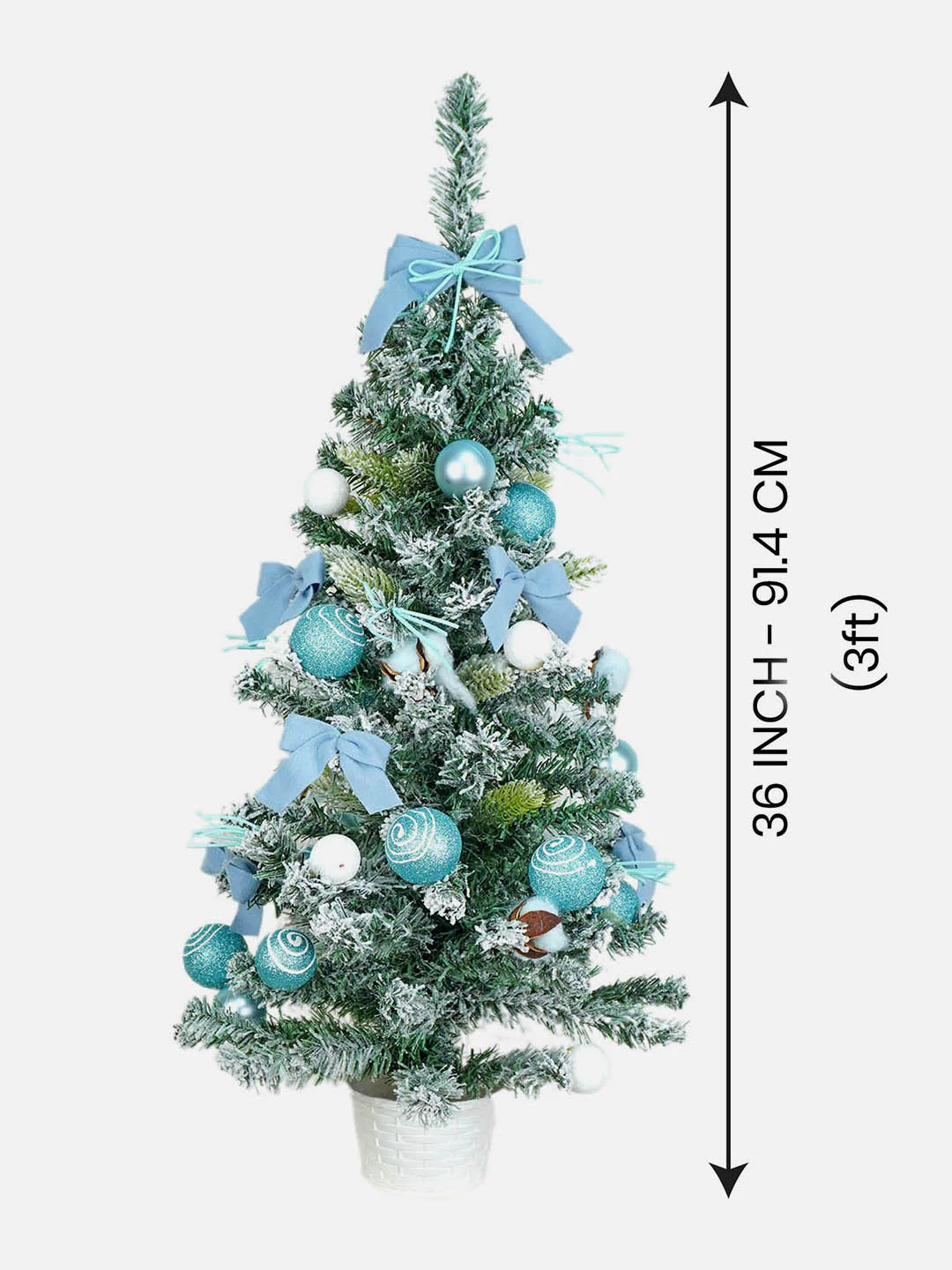 3 feet Pastel Blue Swirl Snowy Bushy Christmas Tree readily filled with ball ornament and Fillers - Image 9