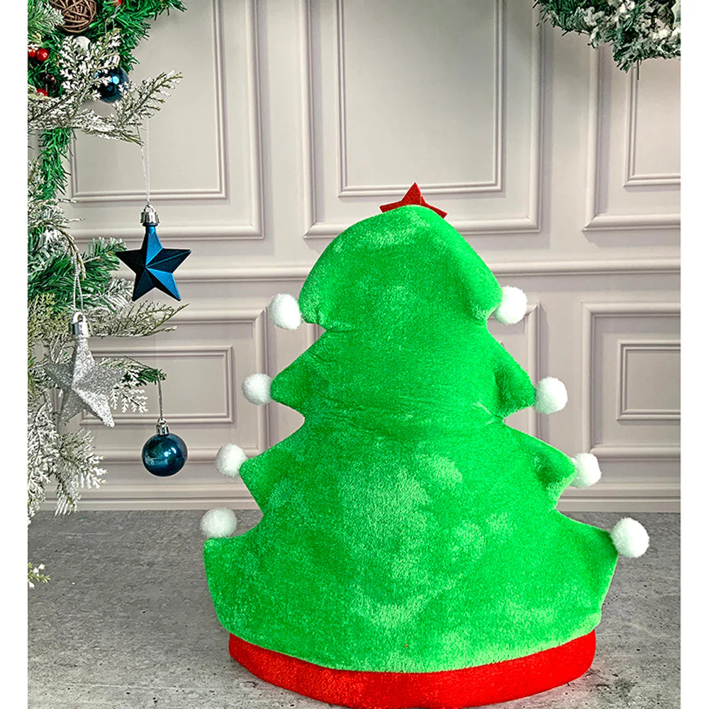 3d Green Pompom Christmas Tree shaped Velvet Plush Christmas Party Hat - Image 7