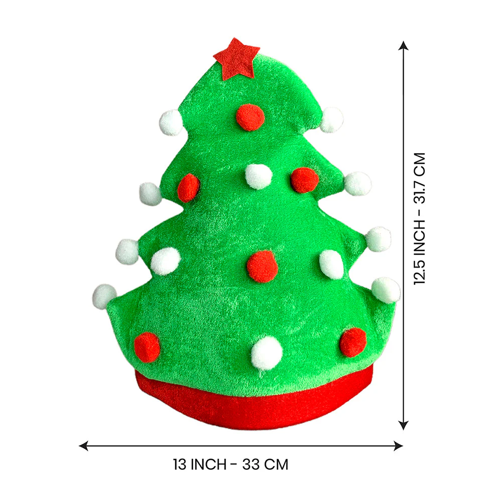 3d Green Pompom Christmas Tree shaped Velvet Plush Christmas Party Hat - Image 8