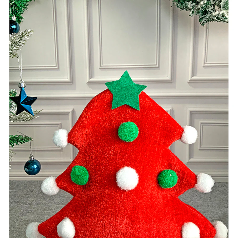 3d Red Pompom Christmas Tree shaped Velvet Plush Christmas Party Hat - Image 6
