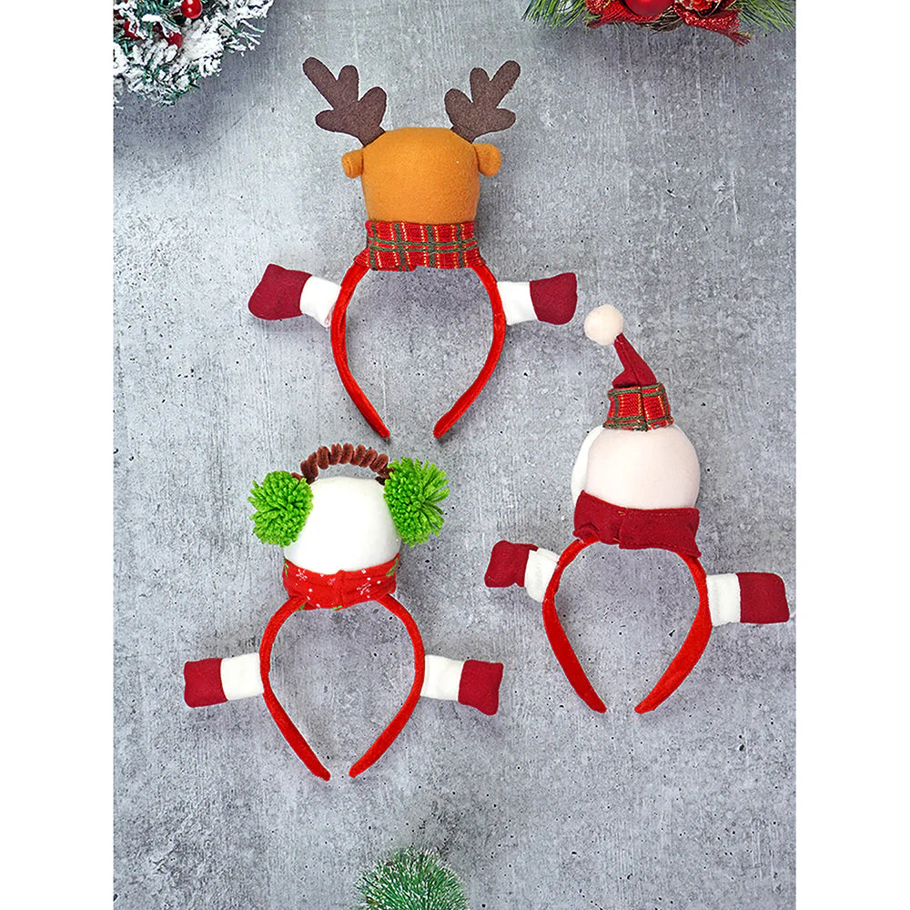 3pcs set of 3d Santa, snowman & Reindeer Christmas Hairband for kids and Adults - Image 2