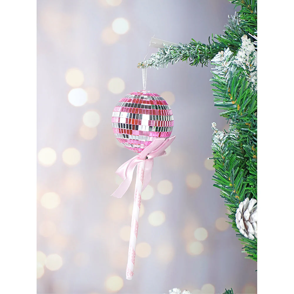 4 pcs Pink Shiny Disco themed medium Sized candy shaped Christmas Tree Ornaments - Image 3