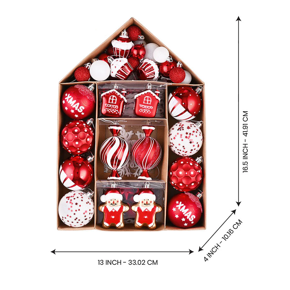 70 pcs Red & White gingerbread themed Christmas Balls tree hanging,Xmas Decoration set. - Image 7
