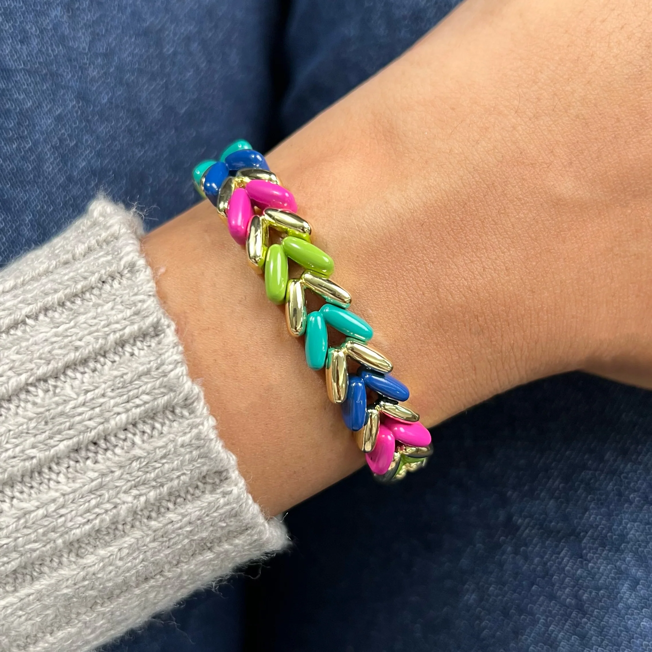 Aztec Enamel Bracelet | Magenta & Olive - Image 2