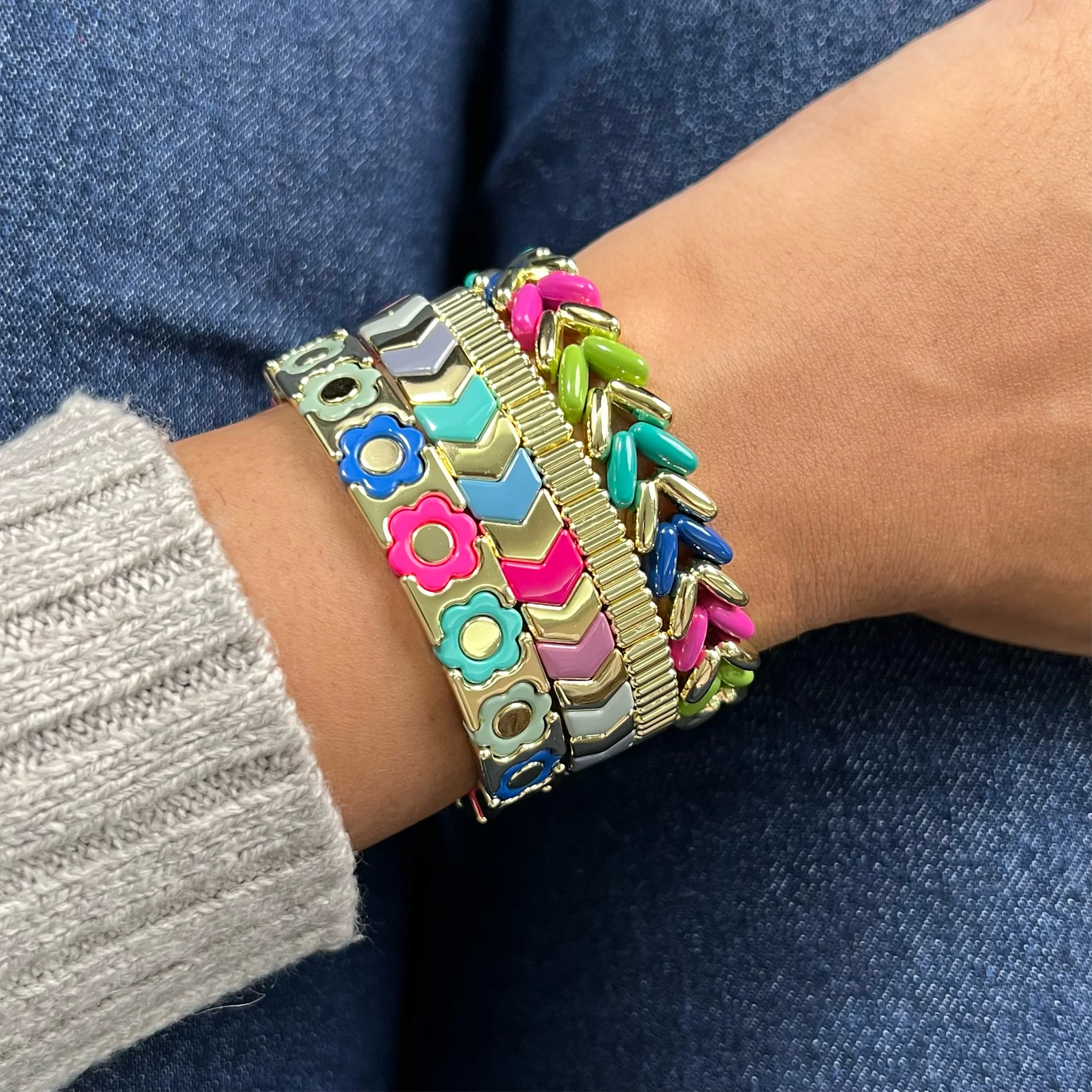 Aztec Enamel Bracelet | Magenta & Olive - Image 3