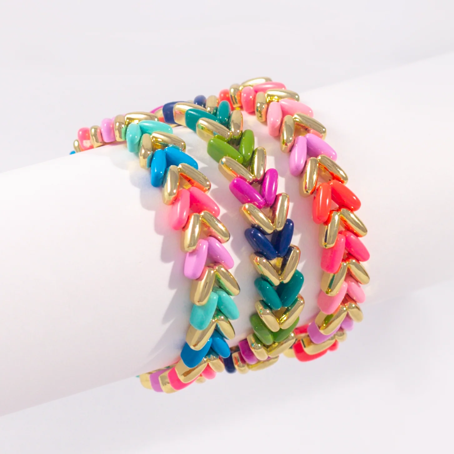 Aztec Enamel Bracelet | Magenta & Olive - Image 4