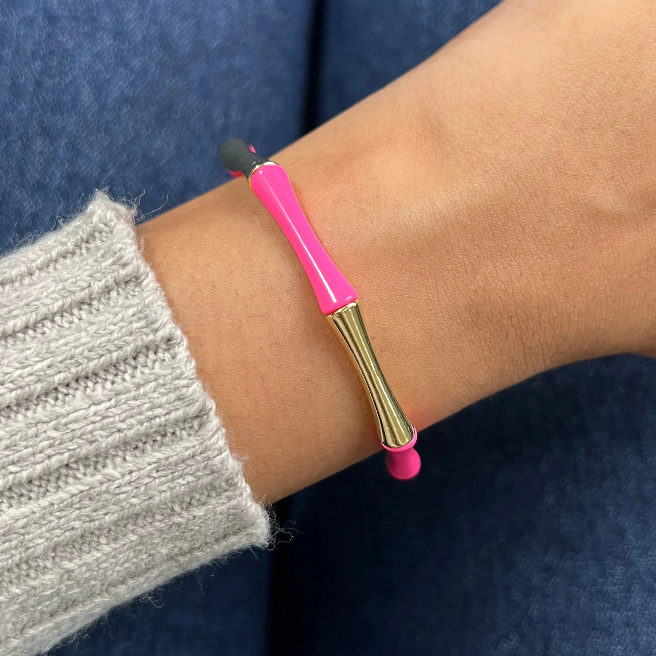 Bamboo Enamel Bracelet | Pop Pink & Gold - Image 2