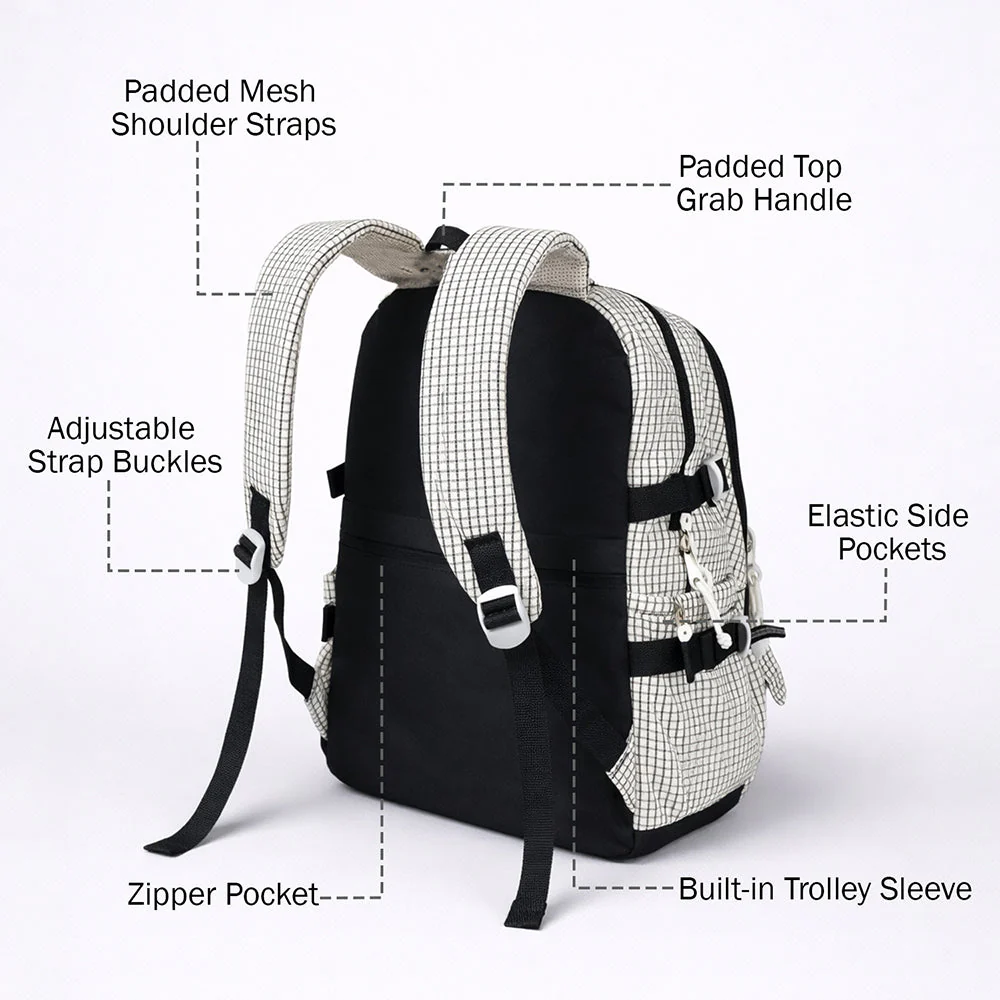 Black & Cream Checkered School Backpack with Bow & Heart Keychain for Kids & Teens - Image 5