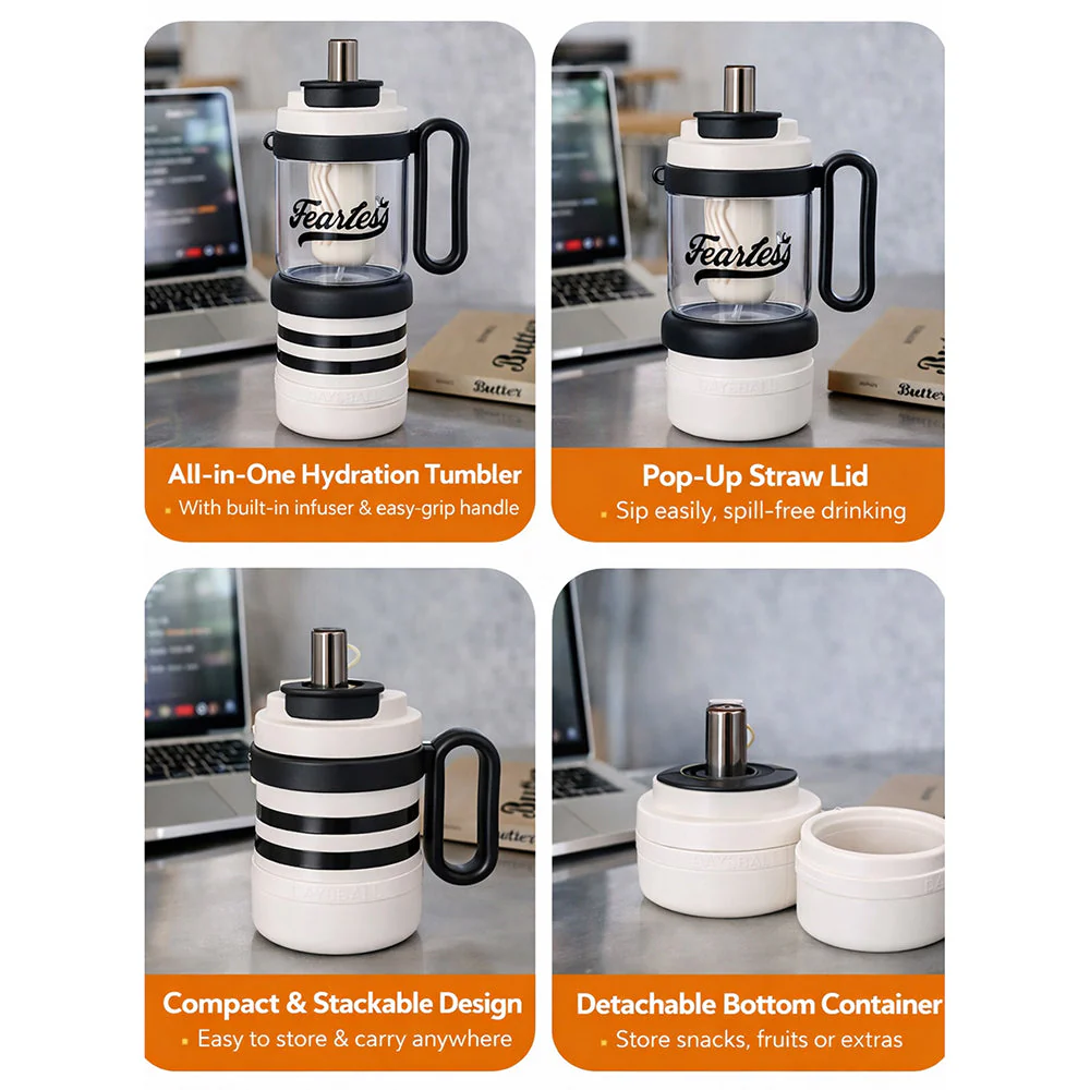 Black White 4 in one Water Bottle infuser & mini snack box for teens and Adults, 1000ml - Image 5