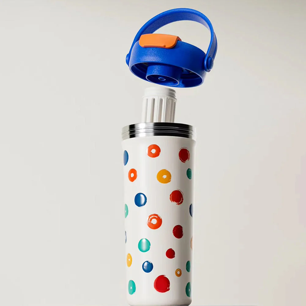 Blue & Multi polka, soft silicone handle series, Stainless Steel Tumbler and Water Bottle for kids, Teens and Adults, 650ml - Image 6