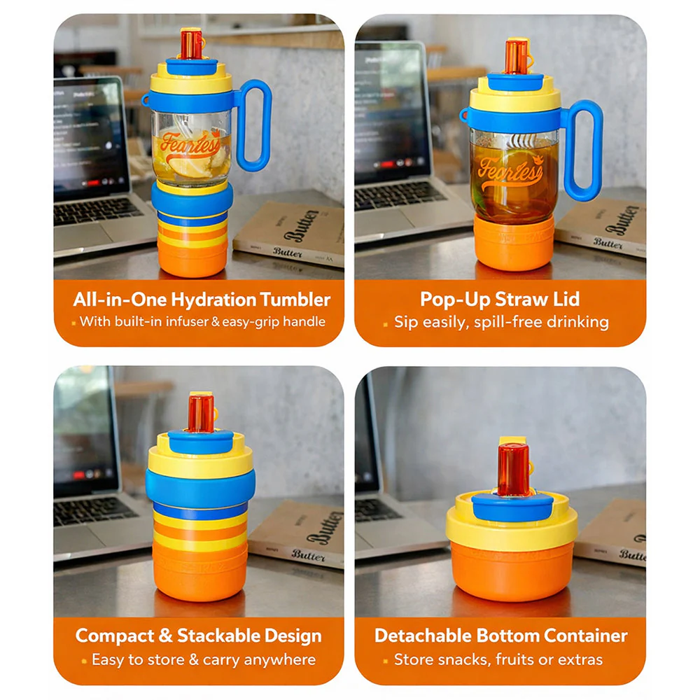 Blue Orange 4 in one Water Bottle , infuser & mini snack box for teens and Adults, 1000ml - Image 4