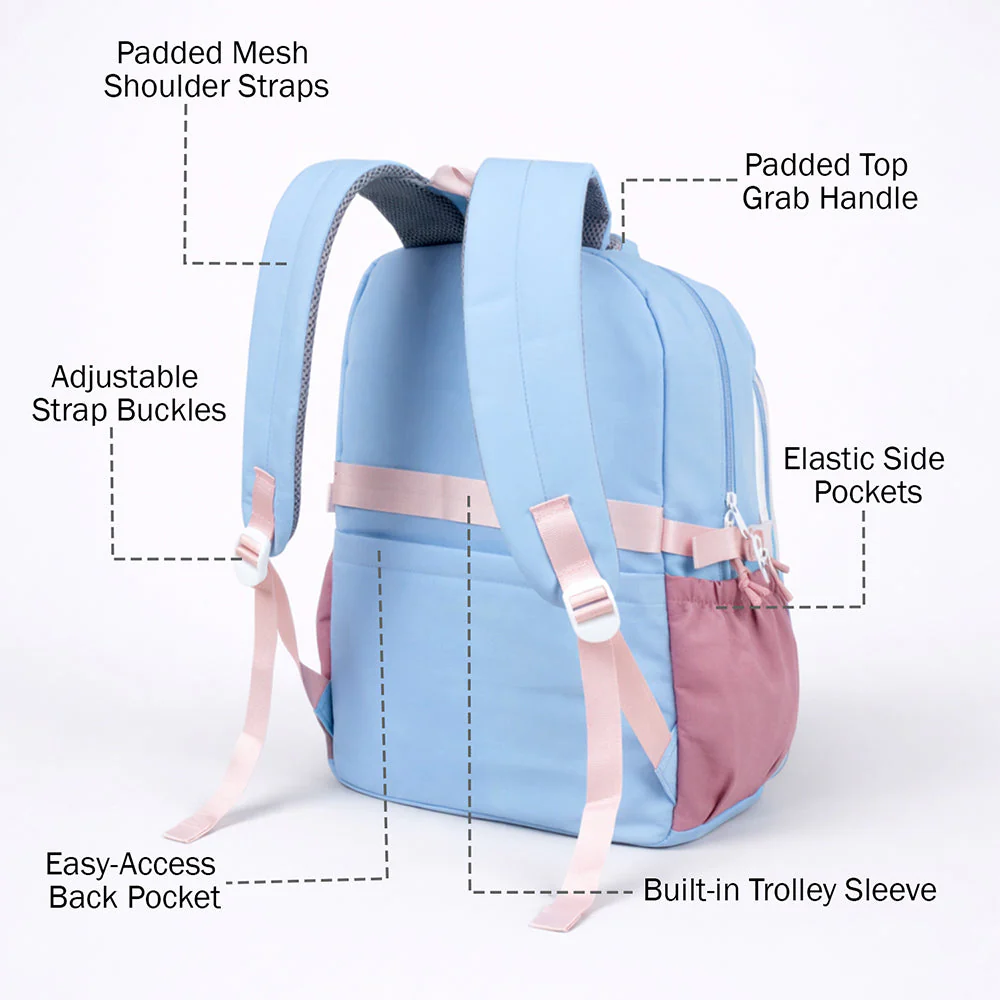 Blue, Pink & Purple Color-Block with Character Pouch School Backpack for Kids - Image 5