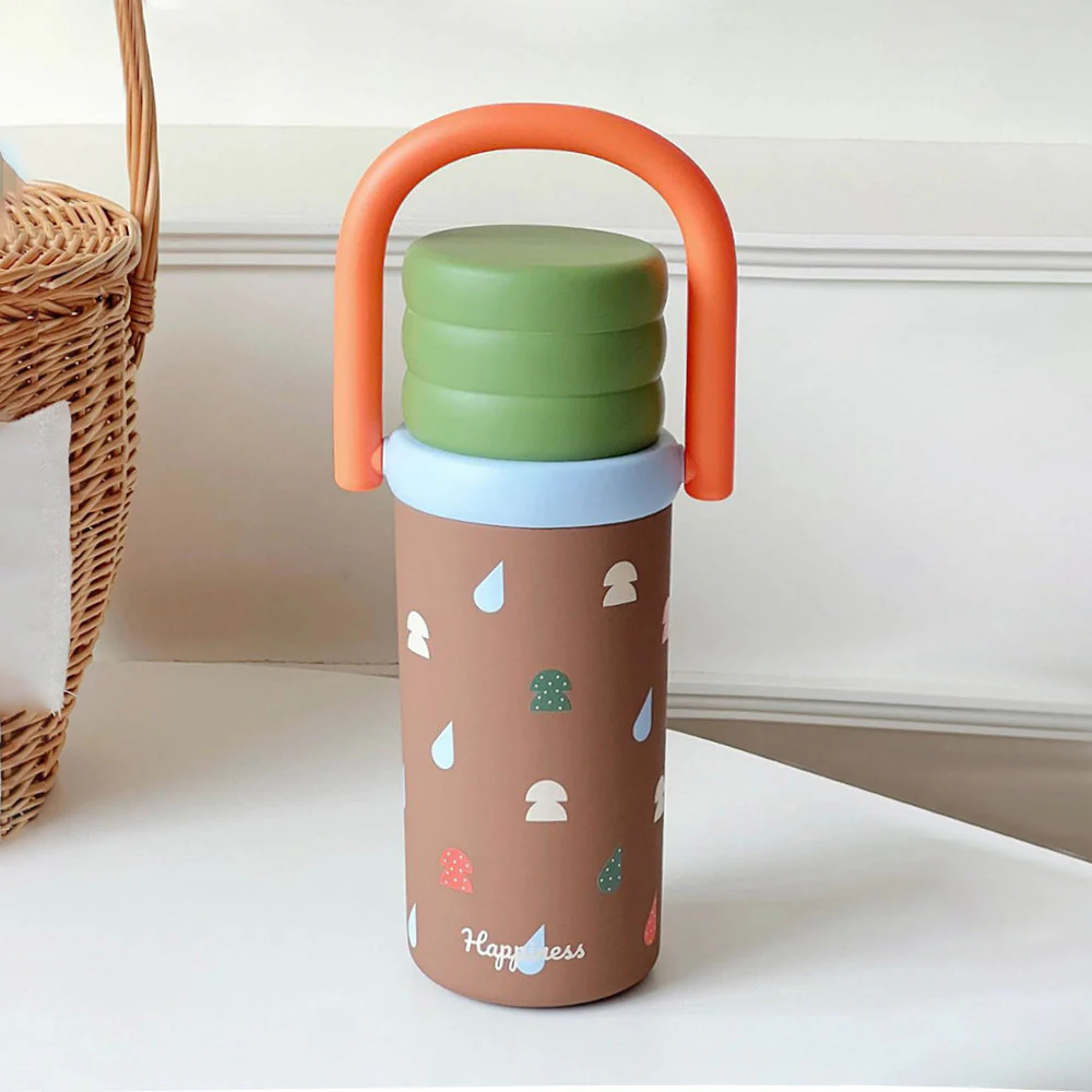 Brown 3Stripes Lid Series, Stainless Steel Kids Water Bottle , 500ml