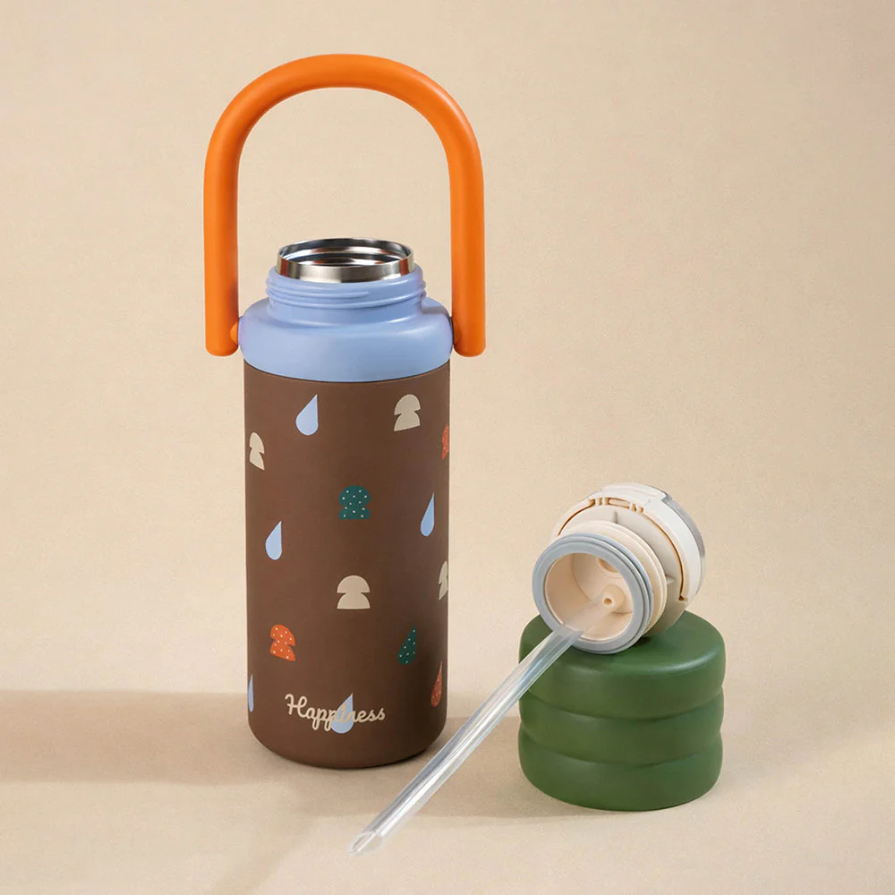Brown 3Stripes Lid Series, Stainless Steel Kids Water Bottle , 500ml - Image 2