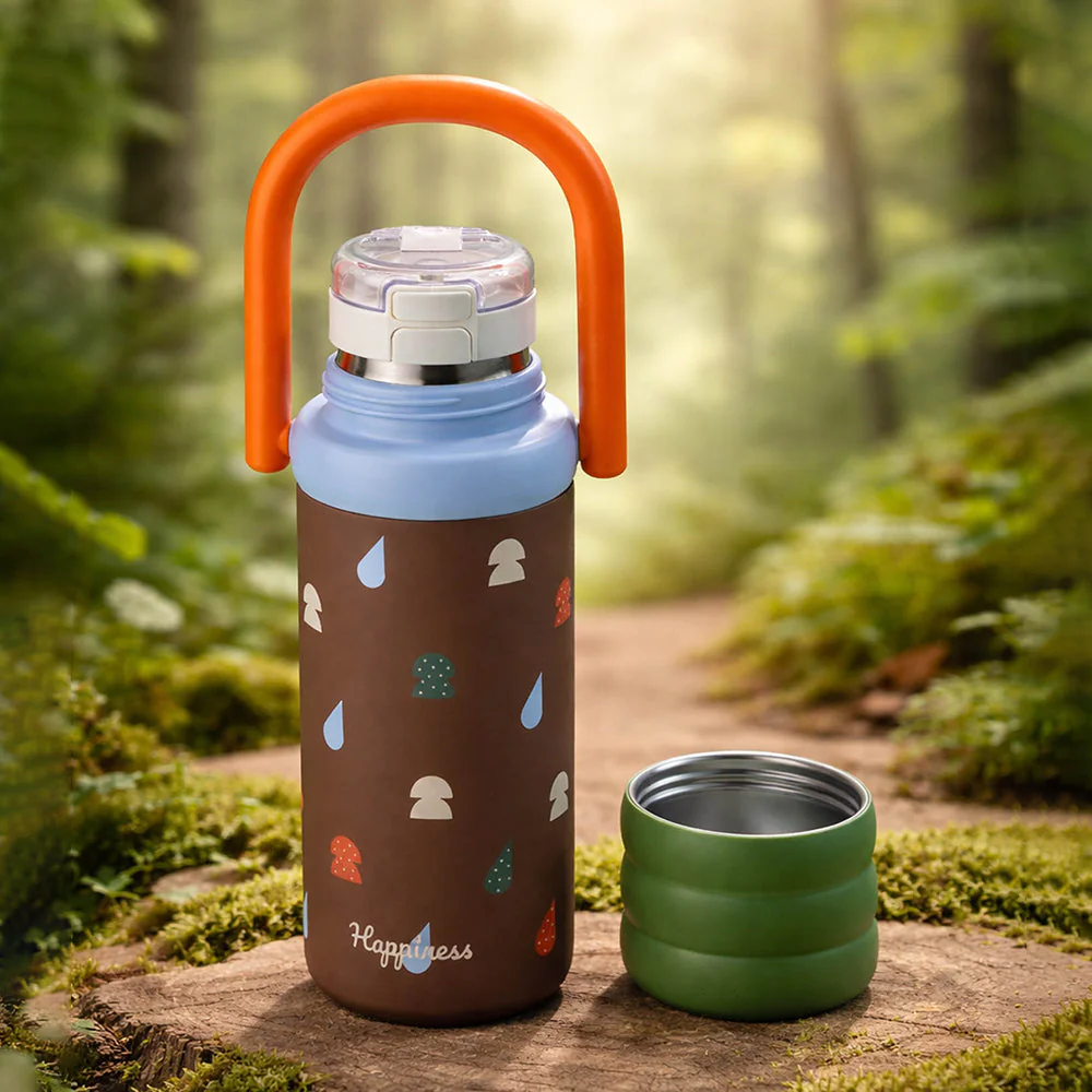 Brown 3Stripes Lid Series, Stainless Steel Kids Water Bottle , 500ml - Image 3