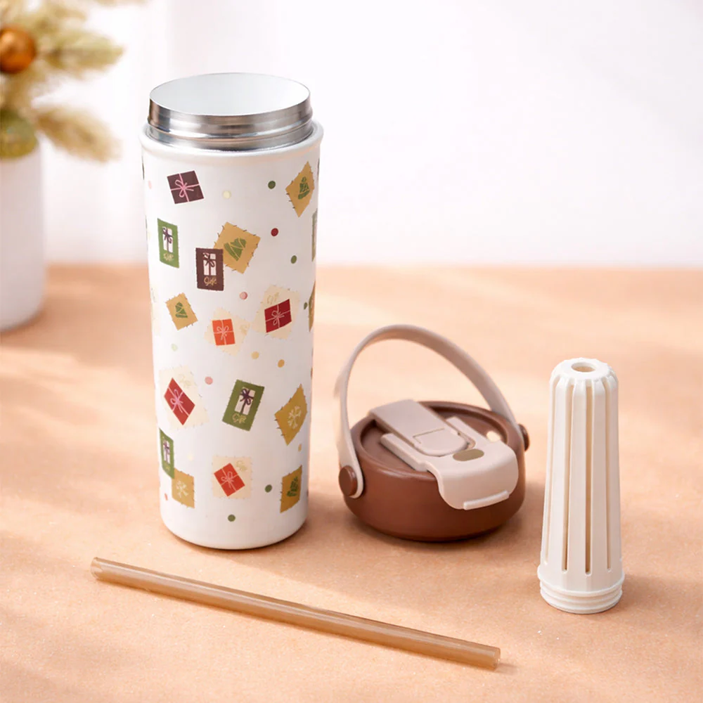 Brown Gift Stamps  soft silicone handle series, Stainless Steel Tumbler and Water Bottle for kids, Teens and Adults, 650 ml - Image 3