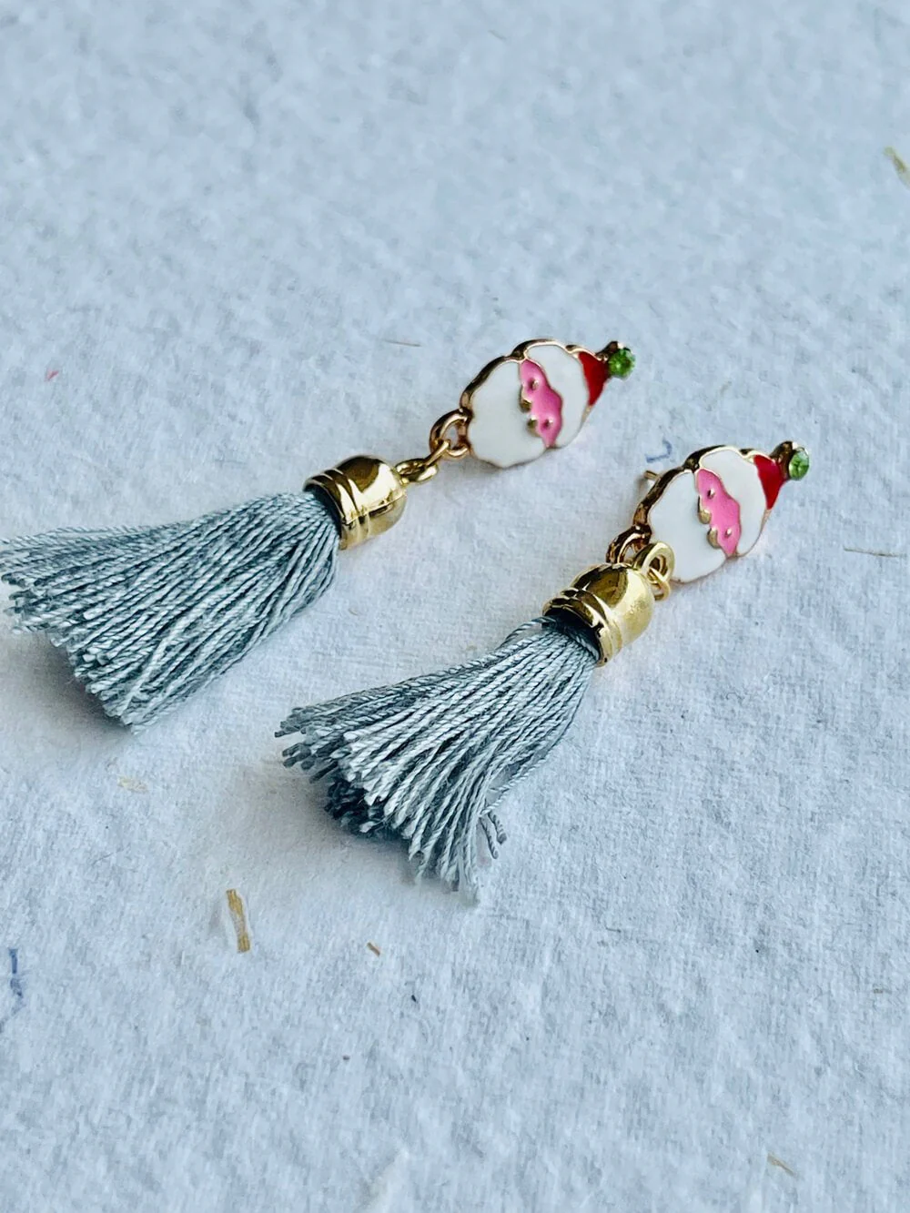 Christmas earrings accessories party wear, Grey Flowy hanging Santa Claus - Image 3