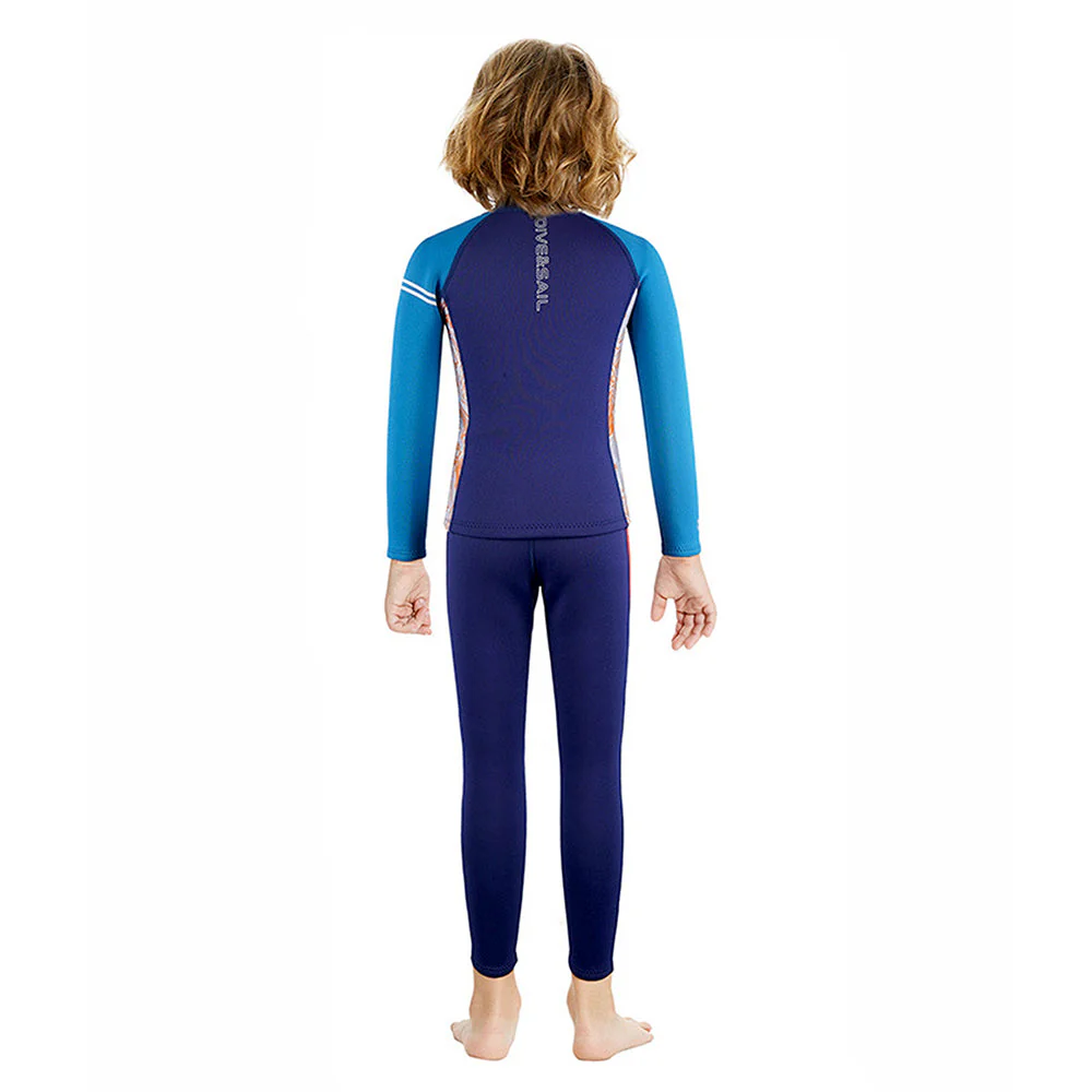 Dive 2-Piece set Navy & Orange Side Panel, Front-Zip Jacket with Full Length Pants, 2.5mm Neoprene Kids Swimsuit with Free Washbag - Image 2