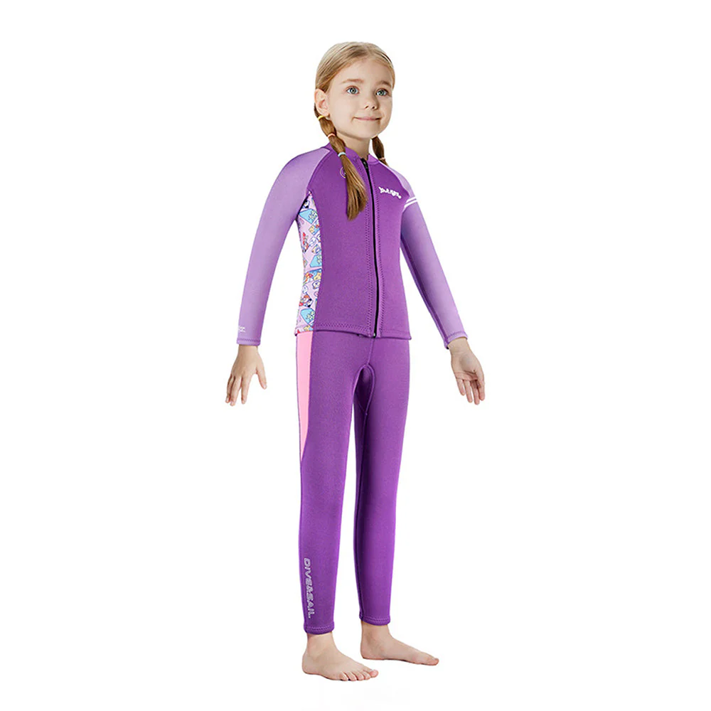 Dive 2-Piece set Purple & Pink Side Panel, Front-Zip Jacket with Full Length Pants, 2.5mm Neoprene Kids Swimsuit with Free Washbag - Image 5