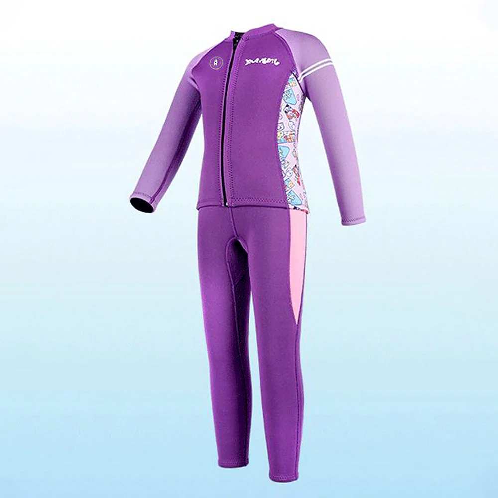 Dive 2-Piece set Purple & Pink Side Panel, Front-Zip Jacket with Full Length Pants, 2.5mm Neoprene Kids Swimsuit with Free Washbag - Image 6
