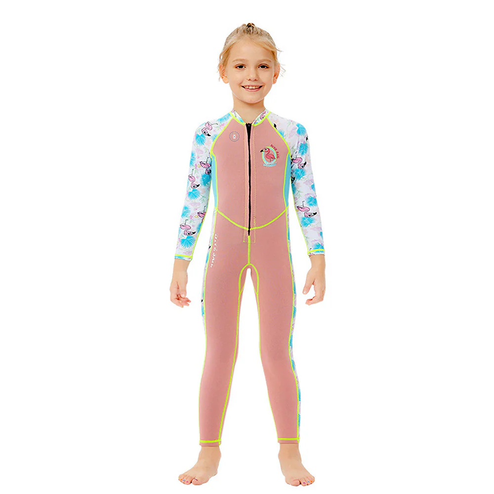 Dive Peach Flamingo & Tropical Printed Full Length 2mm Neoprene Kids Swimsuit with Free Washbag - Image 6