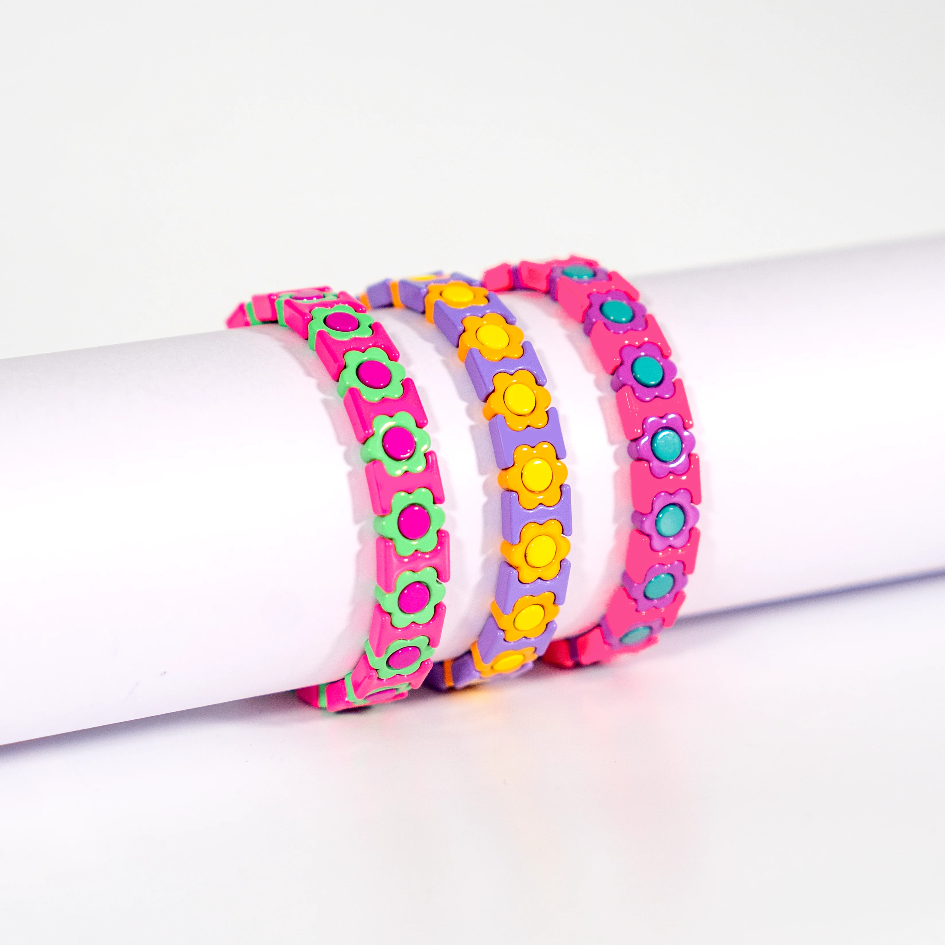 Flower Enamel Bracelet | Pink & Mint Green - Image 3