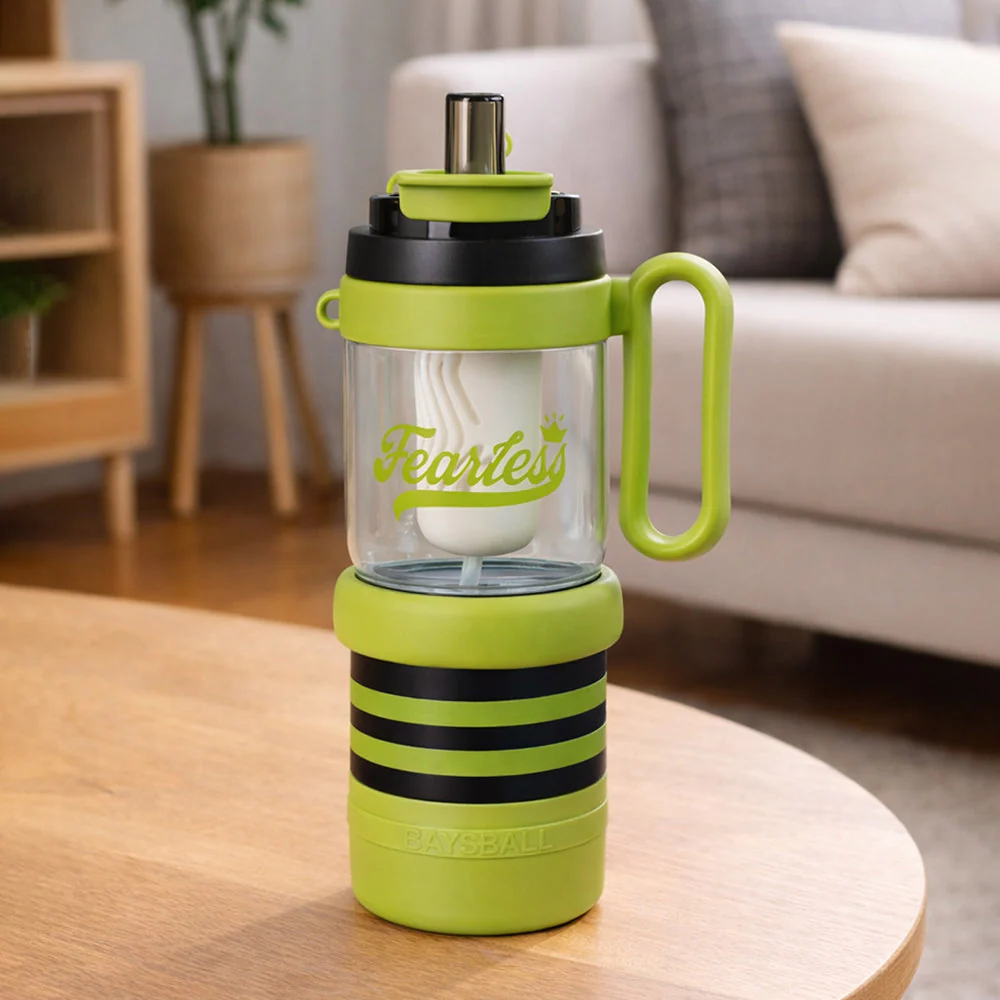 Green Black 4 in one Water Bottle, infuser & mini snack box for teens and Adults, 1000ml