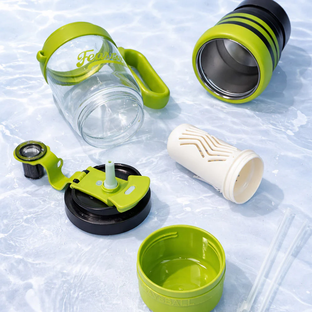Green Black 4 in one Water Bottle, infuser & mini snack box for teens and Adults, 1000ml - Image 2