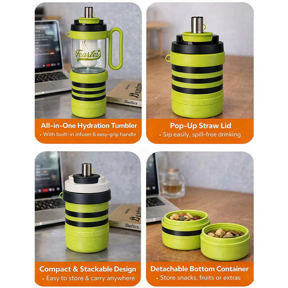 Green Black 4 in one Water Bottle, infuser & mini snack box for teens and Adults, 1000ml - Image 4