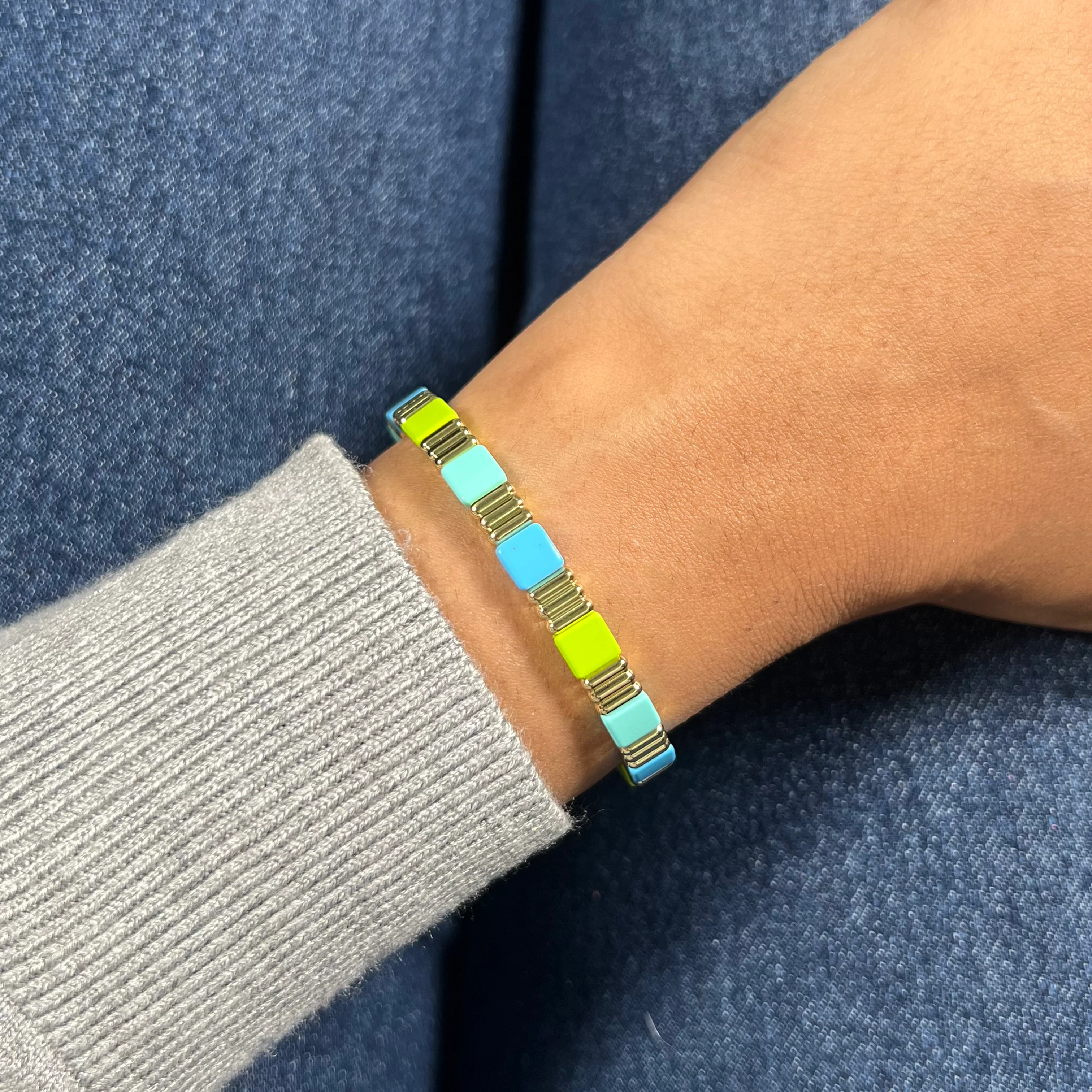Groovy Enamel Bracelet | Blue & Lime | Thin - Image 2