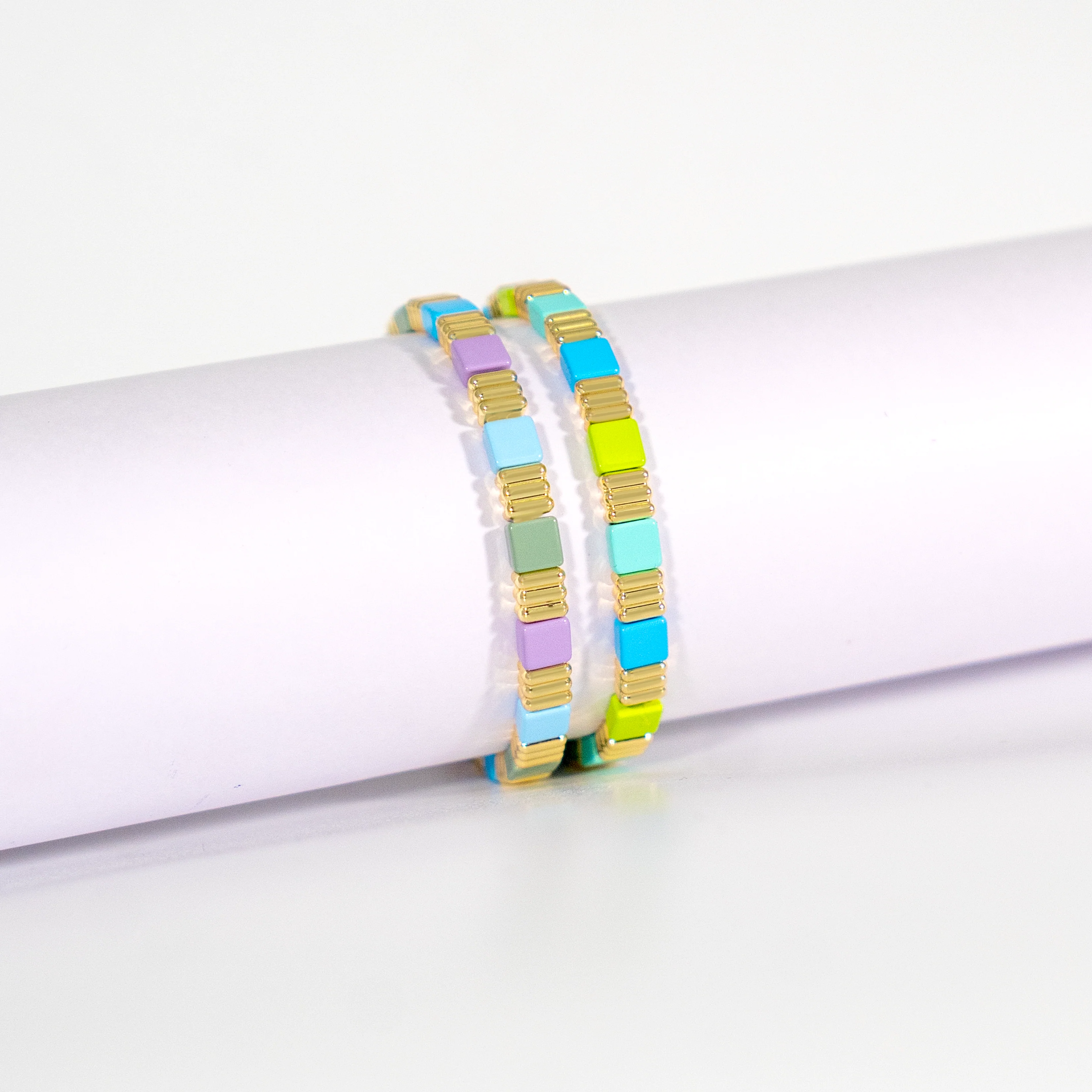 Groovy Enamel Bracelet | Blue & Lime | Thin - Image 3