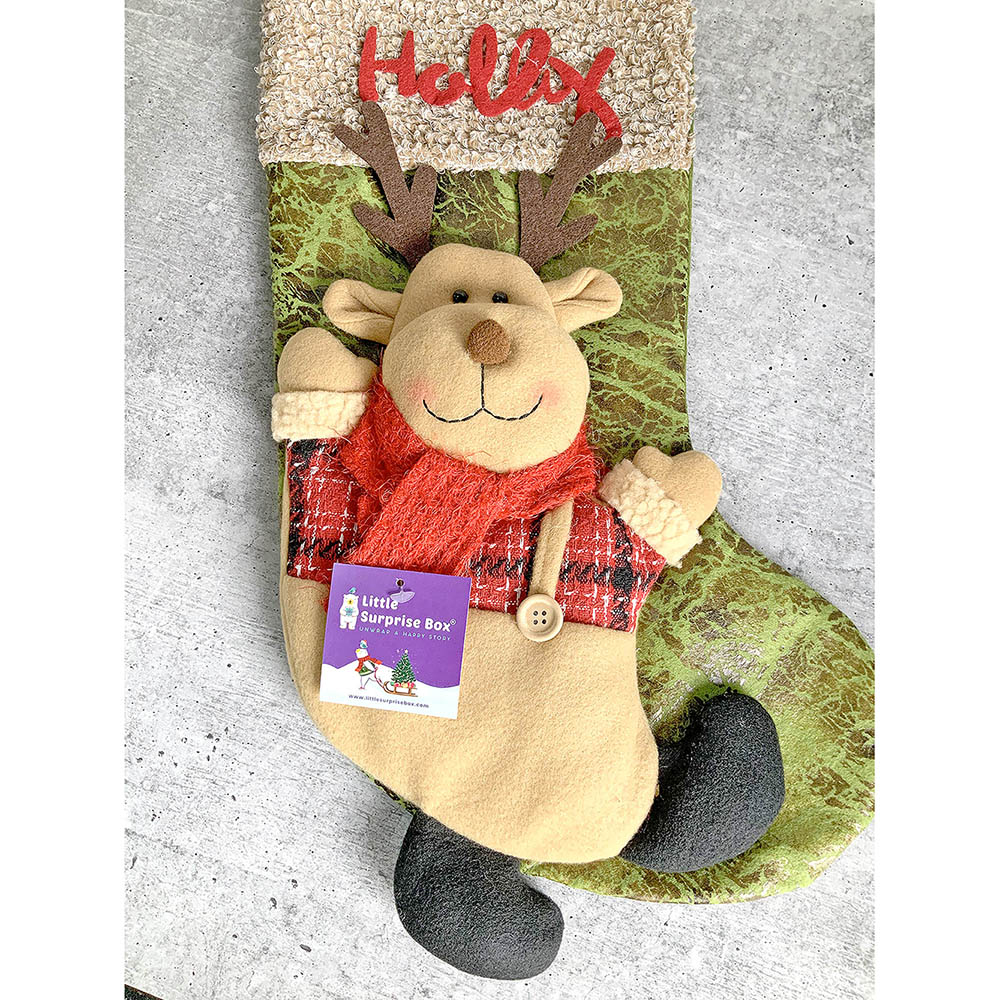Holly Lettering Reindeer Christmas Stocking, 18 inches - Image 2