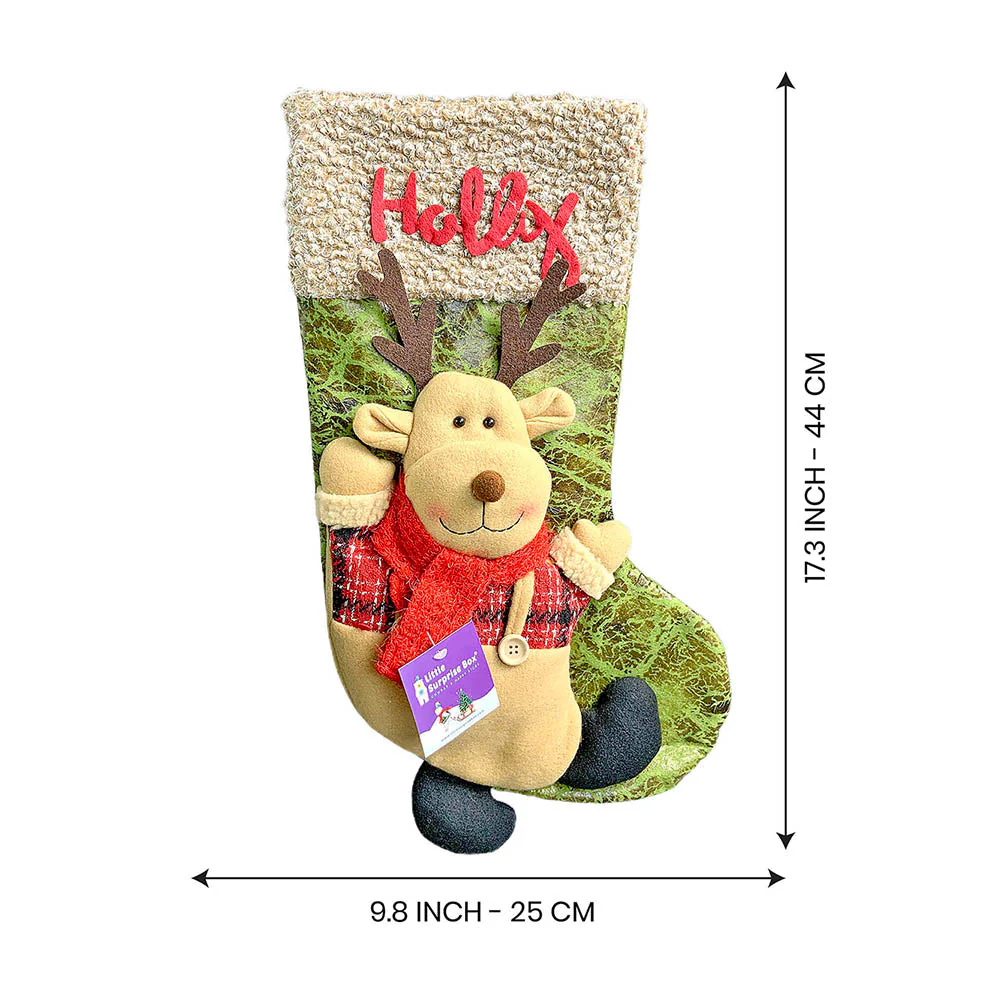 Holly Lettering Reindeer Christmas Stocking, 18 inches - Image 5