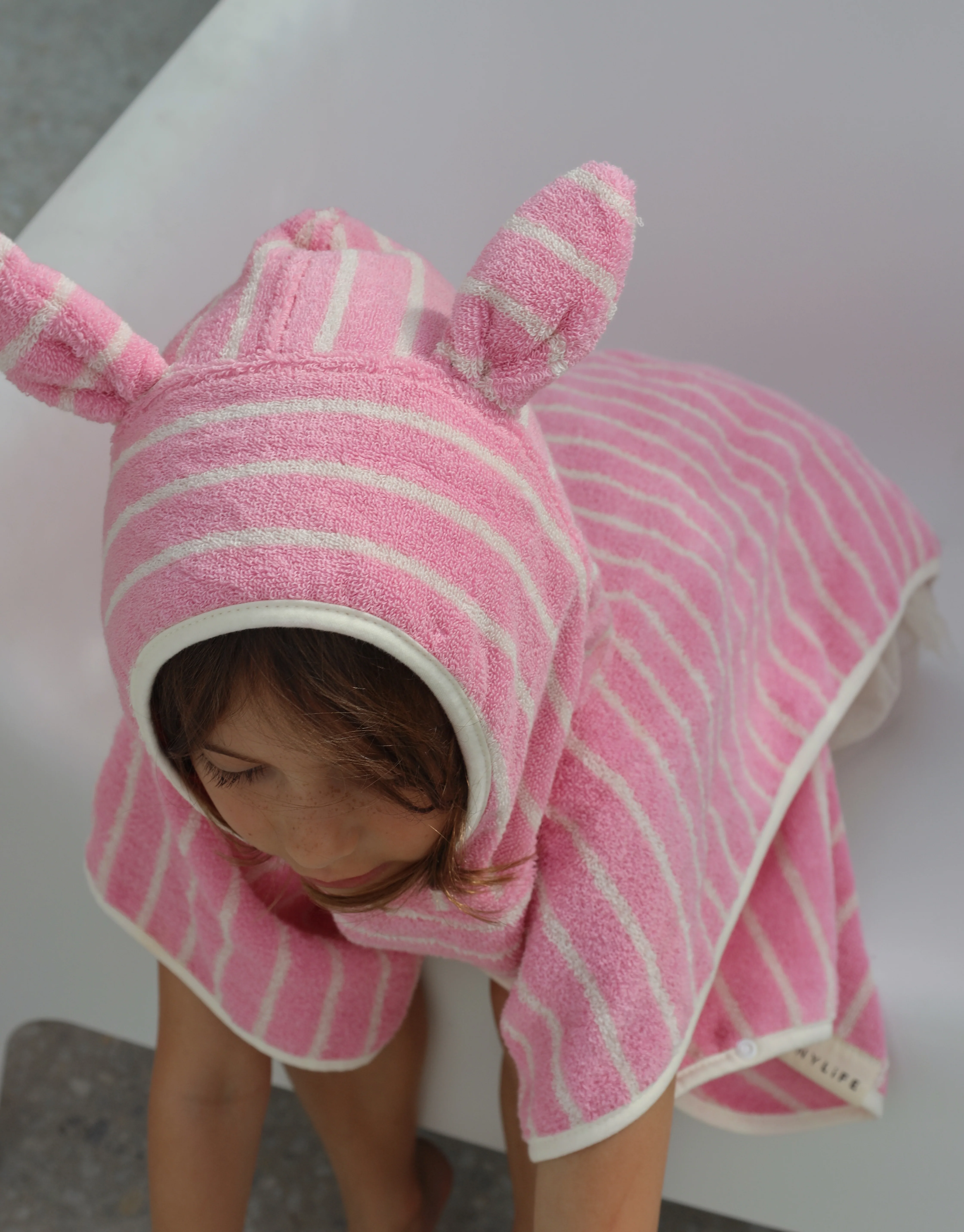 Kids Character Hooded Towel Cotton Candy Pink Stripe - Image 4